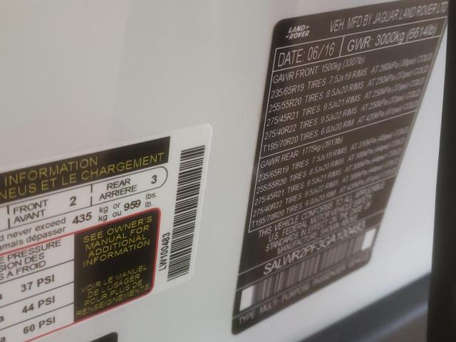 SALWR2PF3GA100483 - 2016 LAND ROVER RANGE ROVE WHITE photo 13