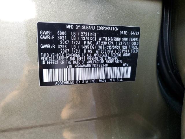 4S4WMARD1N3436240 - 2022 SUBARU ASCENT TOU GREEN photo 12