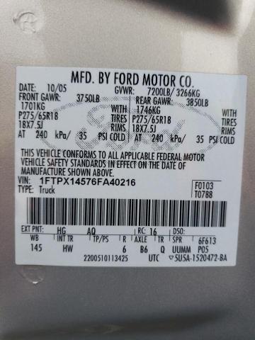 1FTPX14576FA40216 - 2006 FORD F150 TAN photo 13