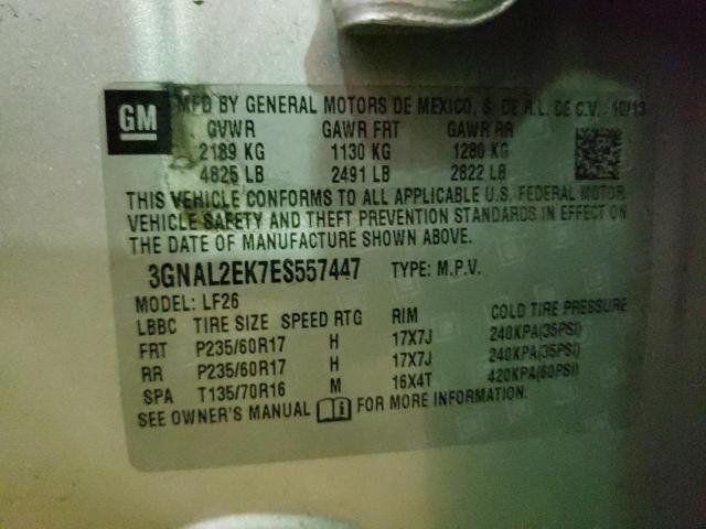 3GNAL2EK7ES557447 - 2014 CHEVROLET CAPTIVA LS ვერცხლისფერი ფოტო 13