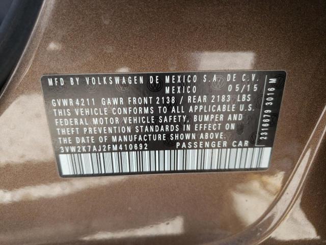 3VW2K7AJ2FM410692 - 2015 VOLKSWAGEN JETTA BASE 棕色 照片 12