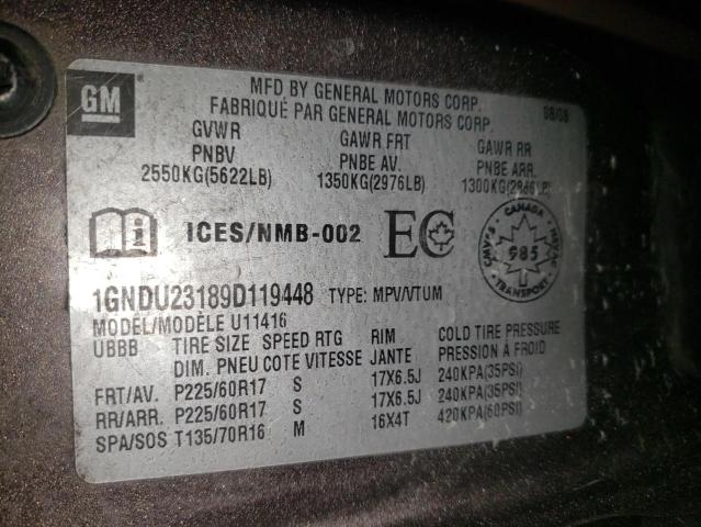 1GNDU23189D119448 - 2009 CHEVROLET UPLANDER L Qəhvəyi foto 13