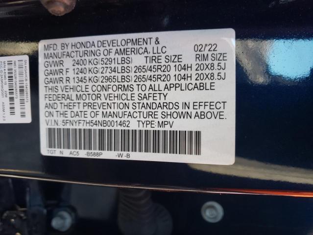 5FNYF7H54NB001462 - 2022 HONDA PASSPORT E 蓝色 照片 13