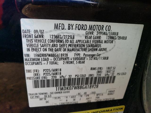 1FMDK07W88GA18928 - 2008 FORD TAURUS X E BLUE photo 13