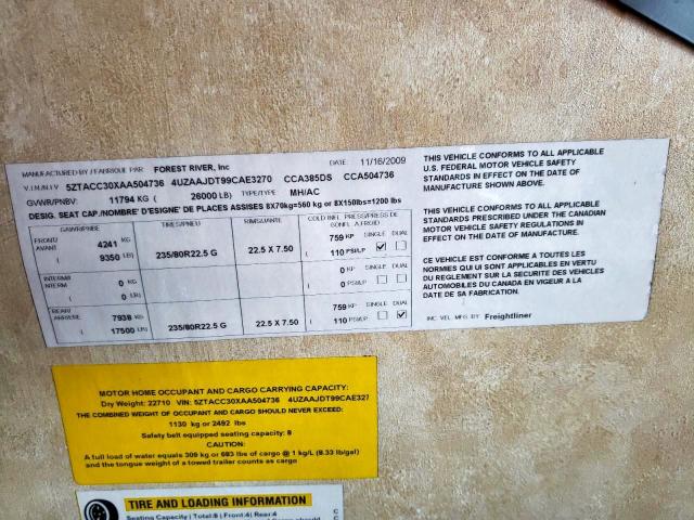 4UZAAJDT99CAE3270 - 2009 FREIGHTLINER CHASSIS XC ორფეროვანი ფოტო 10