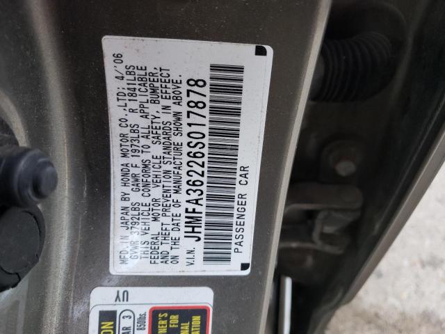 JHMFA36226S017878 - 2006 HONDA CIVIC HYBR GRAY photo 12