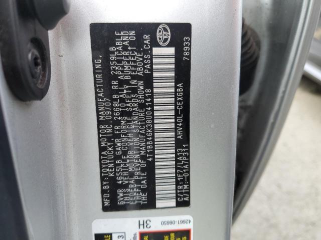 4T1BB46K38U041418 - 2008 TOYOTA CAMRY HYBR SILVER photo 12