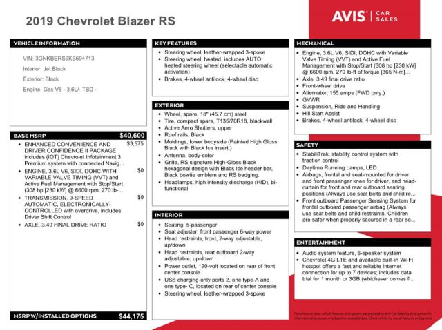 3GNKBERS9KS694713 - 2019 CHEVROLET BLAZER RS BLACK photo 14