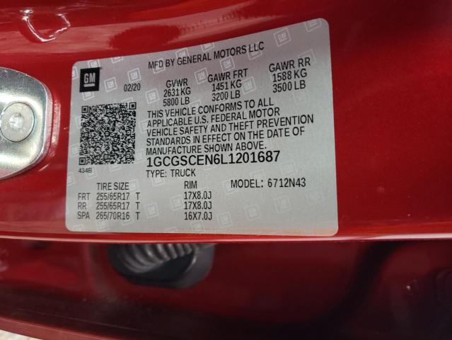 1GCGSCEN6L1201687 - 2020 CHEVROLET COLORADO L BURGUNDY photo 12