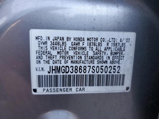 JHMGD38687S050252 - 2007 HONDA FIT S SILVER photo 12