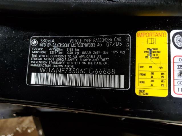 WBANF73506CG66688 - 2006 BMW 530 XI BLACK photo 12