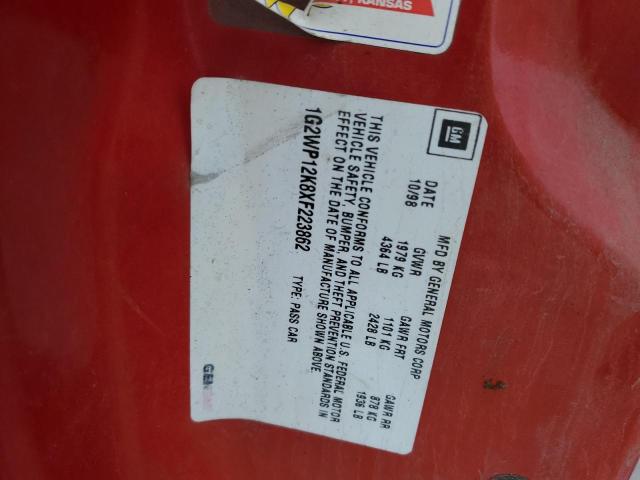 1G2WP12K8XF223862 - 1999 PONTIAC GRAND PRIX RED photo 12