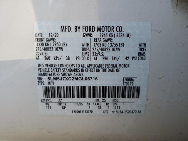 5LM5J7XC2MGL06716 - 2021 LINCOLN AVIATOR RE 白色 照片 13