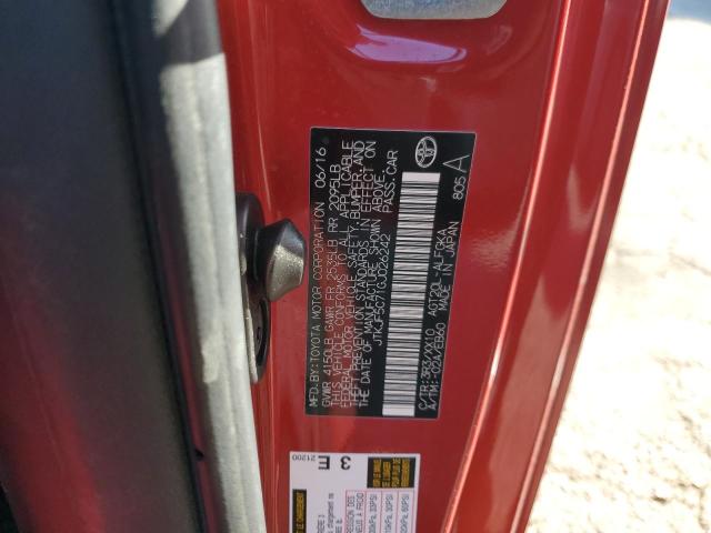 JTKJF5C71GJ026242 - 2016 TOYOTA SCION TC RED photo 12