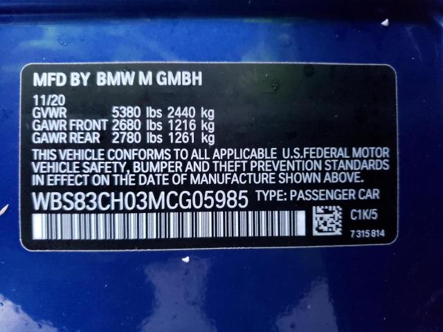 WBS83CH03MCG05985 - 2021 BMW M5 BLUE photo 12