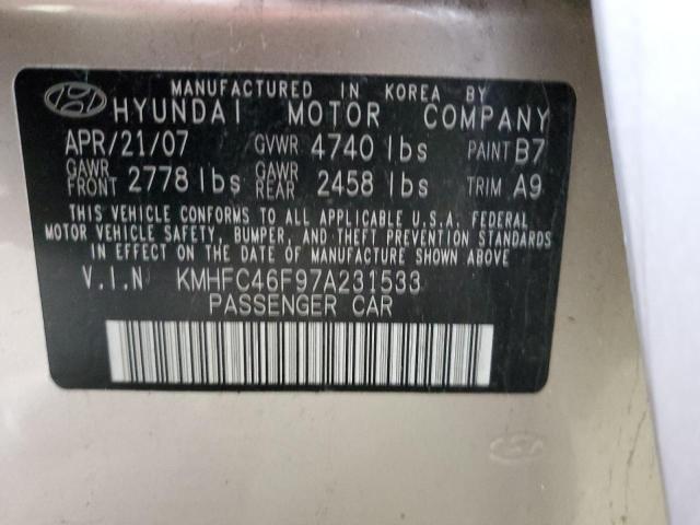 KMHFC46F97A231533 - 2007 HYUNDAI AZERA SE BEIGE photo 12