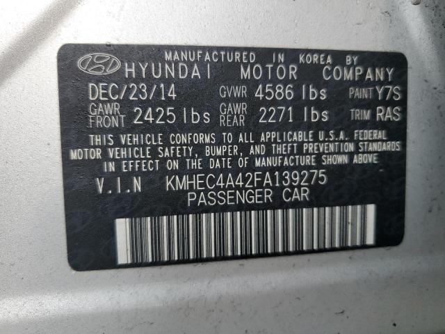 KMHEC4A42FA139275 - 2015 HYUNDAI SONATA HYB SILVER photo 13