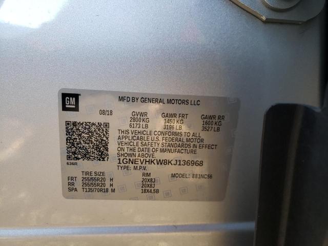 1GNEVHKW8KJ136968 - 2019 CHEVROLET TRAVERSE L SILVER photo 13