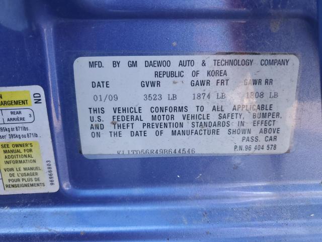 KL1TD56E49B644546 - 2009 CHEVROLET AVEO LS 蓝色 照片 12