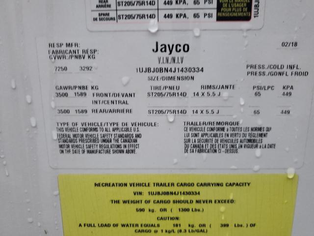 1UJBJ0BN4J1430334 - 2018 JAYCO WHITE HAWK WHITE photo 10