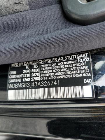 WDBNG83J43A326241 - 2003 MERCEDES-BENZ S 430 4MAT BLACK photo 12