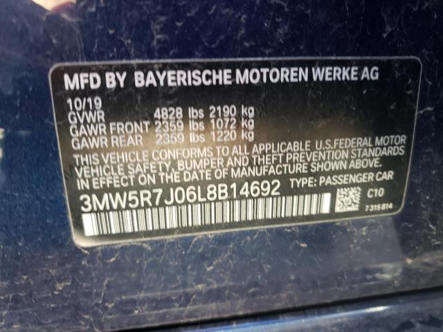 3MW5R7J06L8B14692 - 2020 BMW 330XI BLUE photo 10