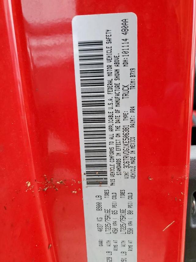 3C6TRVDG1KE506381 - 2019 DODGE RAM PROMAS RED photo 10
