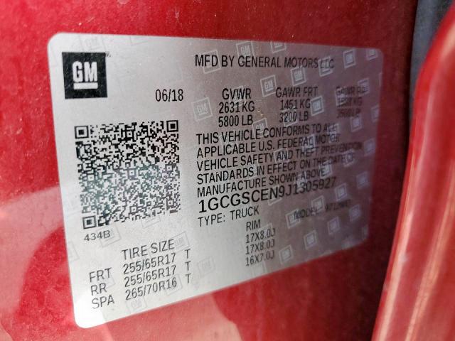 1GCGSCEN9J1305927 - 2018 CHEVROLET COLORADO L RED photo 10