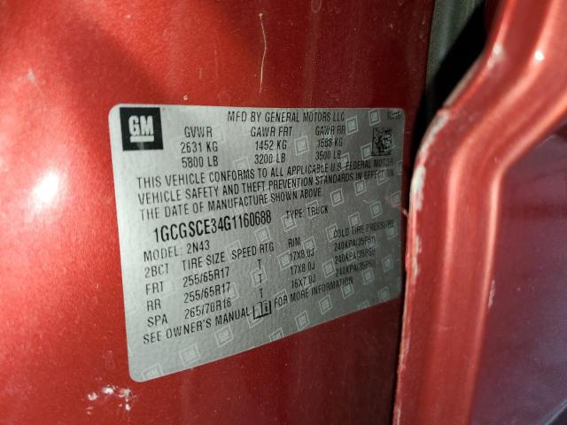 1GCGSCE34G1160688 - 2016 CHEVROLET COLORADO L RED photo 12