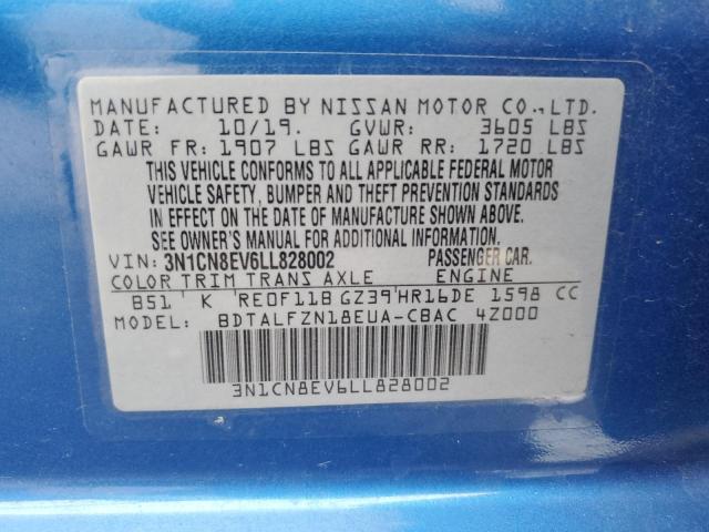 3N1CN8EV6LL828002 - 2020 NISSAN VERSA SV BLUE photo 12