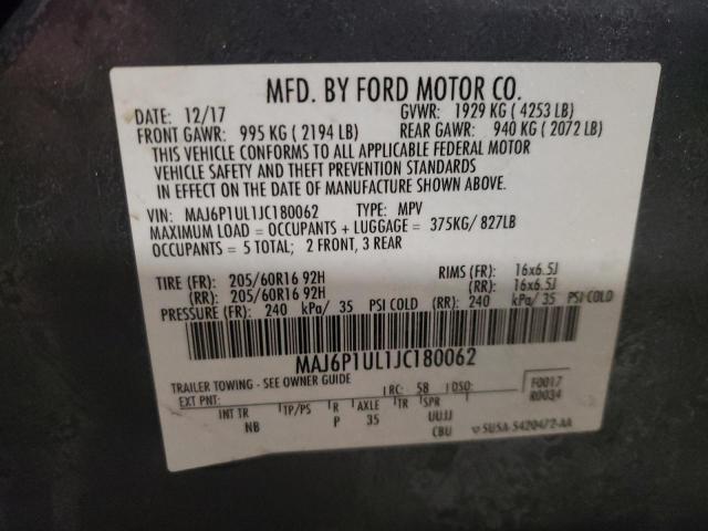 MAJ6P1UL1JC180062 - 2018 FORD ECOSPORT S GRAY photo 12