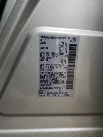 5N1DR2MM7HC900125 - 2017 NISSAN PATHFINDER SILVER photo 12