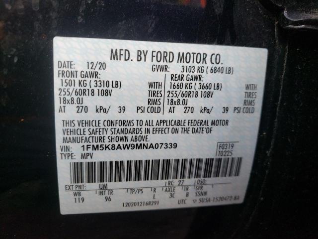 1FM5K8AW9MNA07339 - 2021 FORD EXPLORER P BLACK photo 13