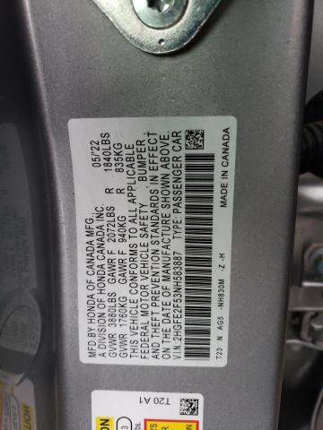 2HGFE2F53NH583887 - 2022 HONDA CIVIC SPOR Արծաթագույն լուսանկար 12