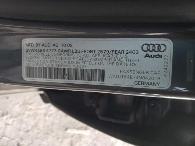 WAUJT64B74N042018 - 2004 AUDI A6 3 GRAY photo 12