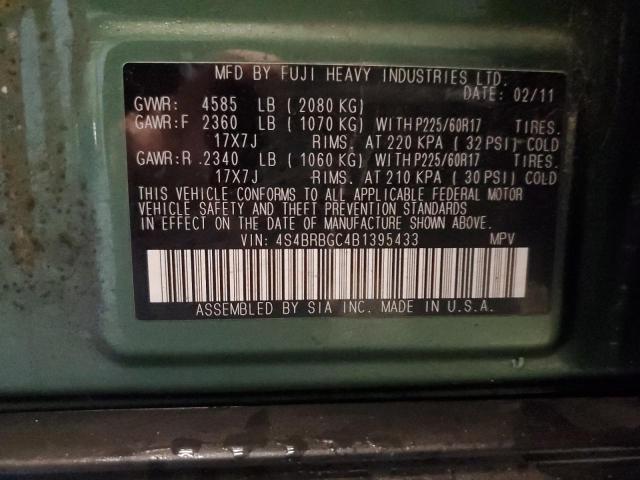 4S4BRBGC4B1395433 - 2011 SUBARU OUTBACK 2. GREEN photo 12