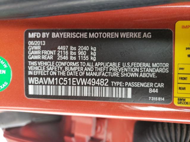 WBAVM1C51EVW49482 - 2014 BMW X1 SDRIVE2 ORANGE photo 12