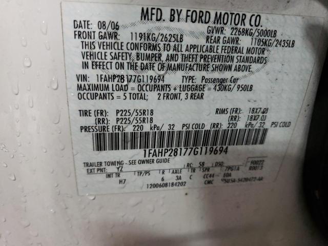 1FAHP28177G119694 - 2007 FORD FIVE HUNDR WHITE photo 12