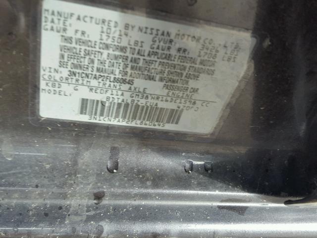 3N1CN7AP2FL860645 - 2015 NISSAN VERSA S GRAY photo 10