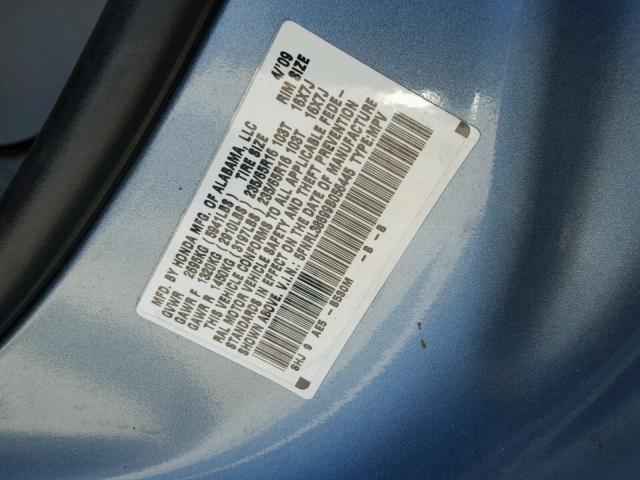 5FNRL38699B056445 - 2009 HONDA ODYSSEY EXL BLUE photo 10