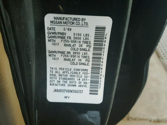 JN8AR07Y4XW364357 - 1999 NISSAN PATHFINDER LE  foto 10
