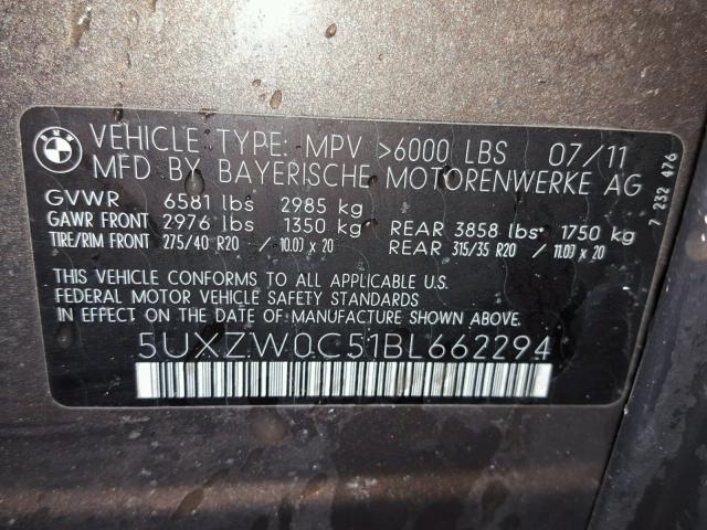 5UXZW0C51BL662294 - 2011 BMW X5 XDRIVE35D  foto 10