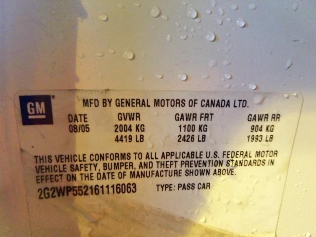 2G2WP552161116063 - 2006 PONTIAC GRAND PRIX  photo 10