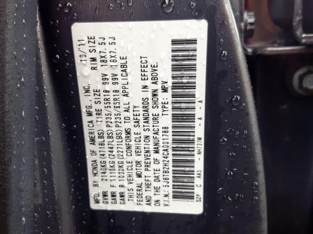 5J8TB2H24CA001788 - 2012 ACURA RDX  photo 10