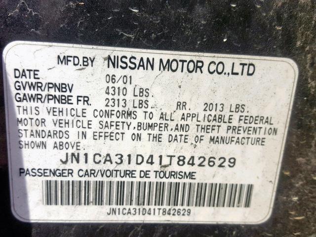 JN1CA31D41T842629 - 2001 NISSAN MAXIMA GXE  photo 10