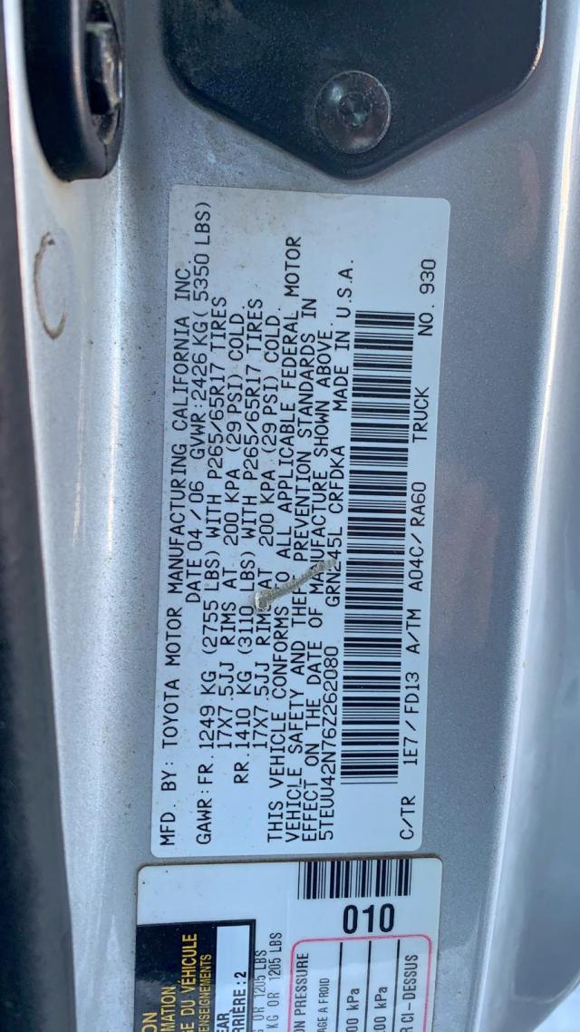 5TEUU42N76Z262080 - 2006 TOYOTA TACOMA ACCESS CAB  ფოტო 9