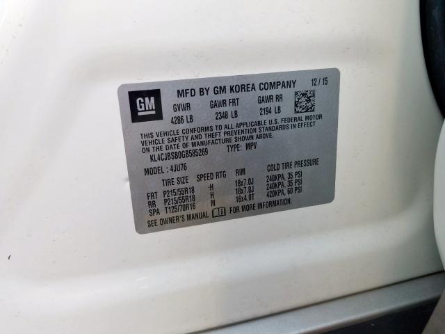 KL4CJBSB0GB585269 - 2016 BUICK ENCORE CONVENIENCE  photo 10