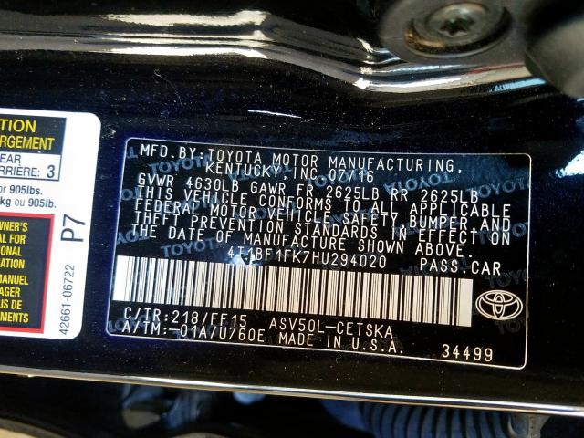 4T1BF1FK7HU294020 - 2017 TOYOTA CAMRY LE  photo 10