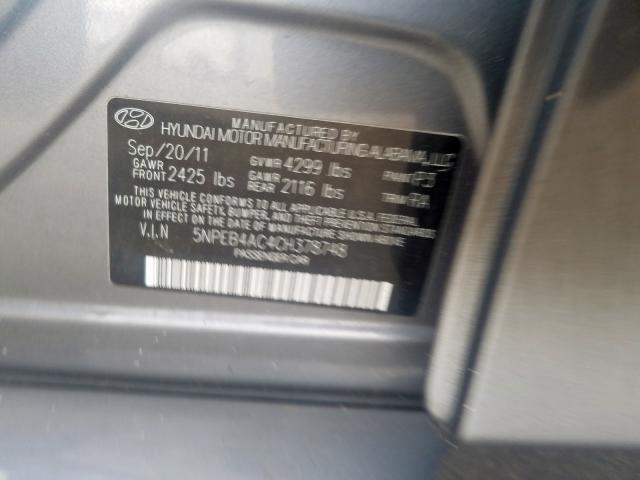 5NPEB4AC4CH378748 - 2012 HYUNDAI SONATA GLS  photo 10