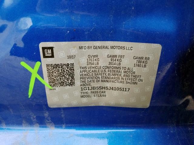 1G1JB5SH5J4105117 - 2018 CHEVROLET SONIC LS  照片 10